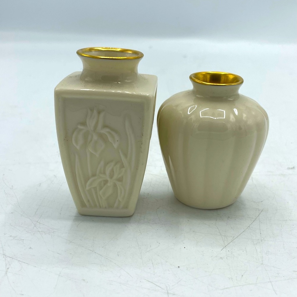 Lenox Cream and Gold 3” Iris Bud Vases Set